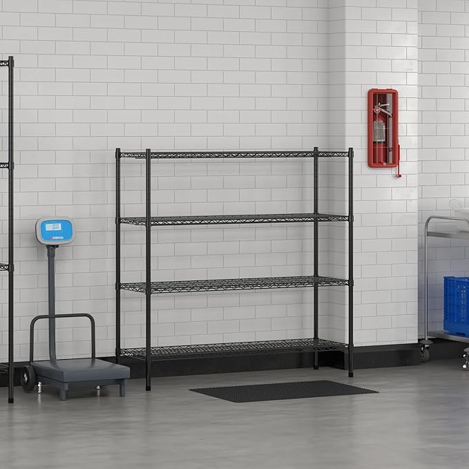 Commercial NSF Listed Black Epoxy Stationary Wire Shelving Kit 18" x 54" x 54", with 4 Shelves Perfect for Warehouse, Walk-in Refrigerator, Freezer, Grocery Store, Restaurant, Dishroom