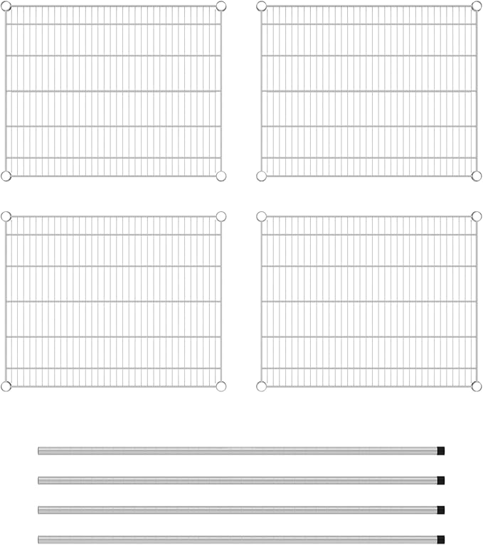 Commercial NSF Listed Chrome Stationary Wire Shelving Kit 24" x 30" x 54", with 4 Shelves Perfect for Warehouse, Walk-in Refrigerator, Freezer, Grocery Store, Restaurant, Dishroom