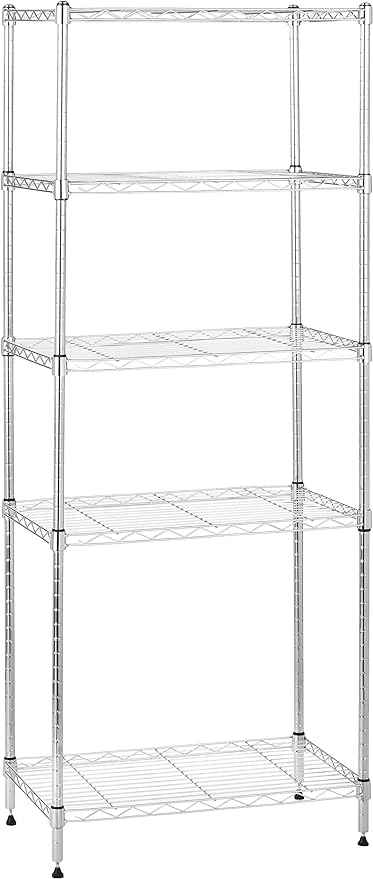 Amazon Basics 5-Shelf Adjustable, Storage Shelving Unit, (200 Pound Loading Capacity per Shelf), Steel Organizer Wire Rack, 23.2 x 13.4 x 60 inches (LxWxH), Chrome