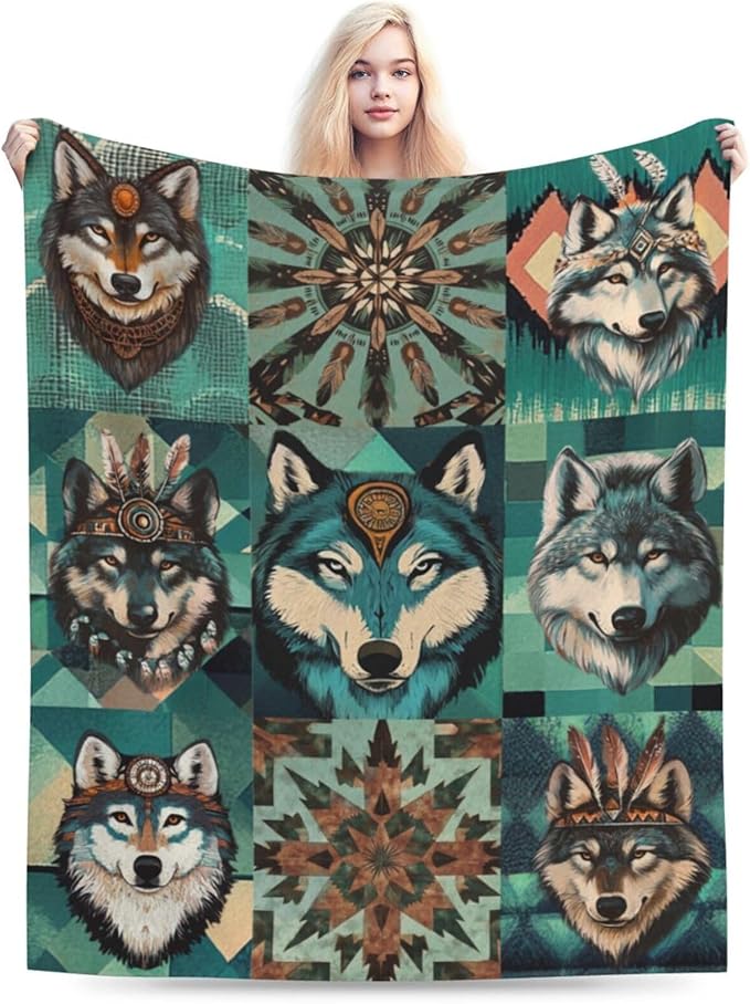 Wolf Blanket Cozy Soft Teal Wolf Flannel Plush Throw Blanket Warm Fluffy Wolf Wild Animal Fleece Bedding Stuff Decor Blanket Gifts for Lover Girls Boys Kids Adults Women Bed Travel 40"x50"