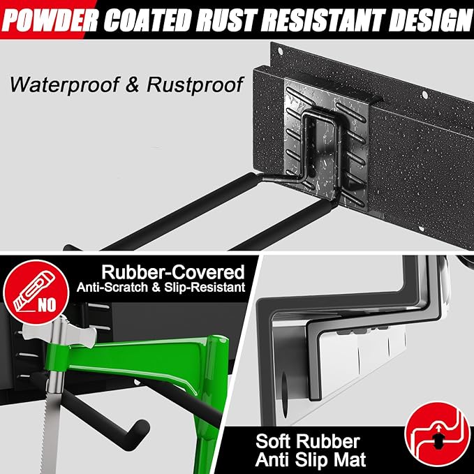 32 Inches Garage Organization,Wall Mount Garden Tool Organizer, 440lbs Adjustable Heavy Duty Metal Hanging Hooks, Garden Tool Hangers Storage Rack for Garage, Yard, and Shed (2 Racks, 6 Hooks)