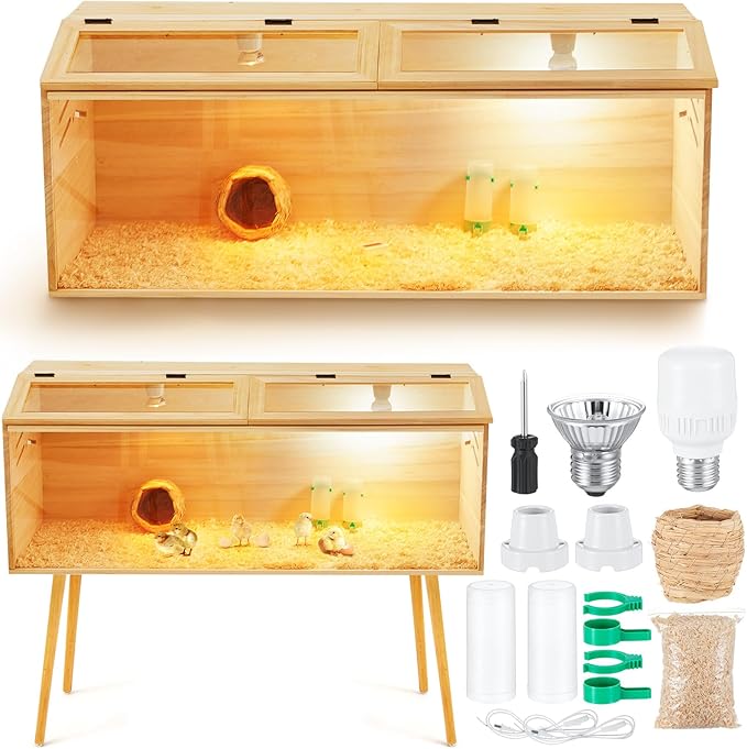 40 x 16 x 16 in Brooder Kit Box for Chicken Quails Indoor Outdoor with Leg Stand Sliding Door, Bulb Set and Feeder, Baby Chicken Coops for Ducks, Hamsters, Lizards, Mice, Rat