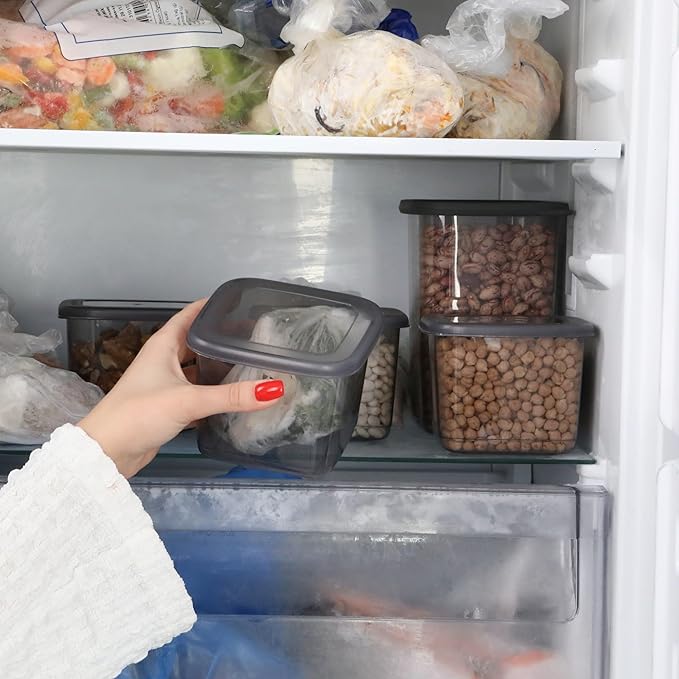 T&D HOME GOODS Storage Jars with Lid, Airtight, Set of 24 Storage Containers, BPA-Free, Storage Container for Cereal, Flour, Kitchen, Practical Organiser Kitchen, (24, 3 Square diff size)