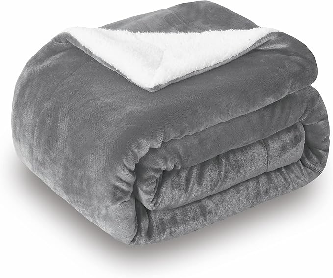 SOCHOW Sherpa Fleece Throw Blanket, Double-Sided Super Soft Luxurious Plush Blanket King Size 90 inchx108 inch, Grey