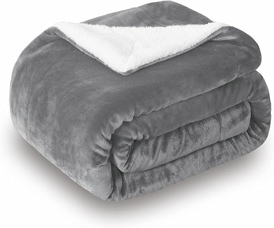 SOCHOW Sherpa Fleece Throw Blanket, Double-Sided Super Soft Luxurious Plush Blanket King Size 90 inchx108 inch, Grey