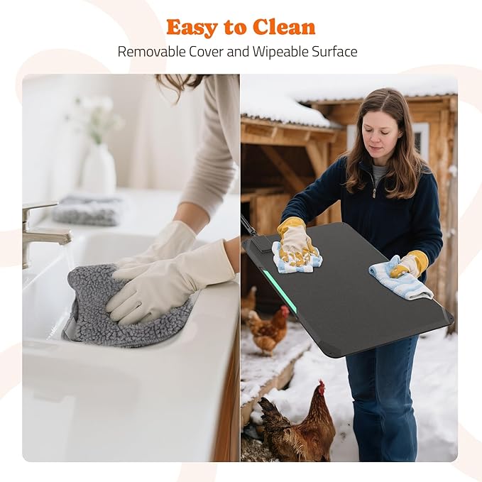 Heated Chicken Pad for Brooders, Small Animal Pet Heating Pad, Warming Chick Nesting Pad with Chew Resistant Cord, Automatic Temperature, Waterproof Chicken Coop Heater Pad, 12 x 17 in, Black, 35W