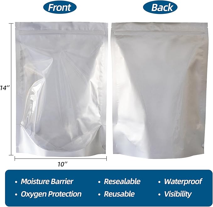 1 Gallon 30 Packs Mylar Bags For Food Storage, 10"x 14" Mylar Bags With Window, Freeze Dried Candy Bags, Reusable Storage Bags For Food, Mylar Food Storage Bags for Long Term Food Storage