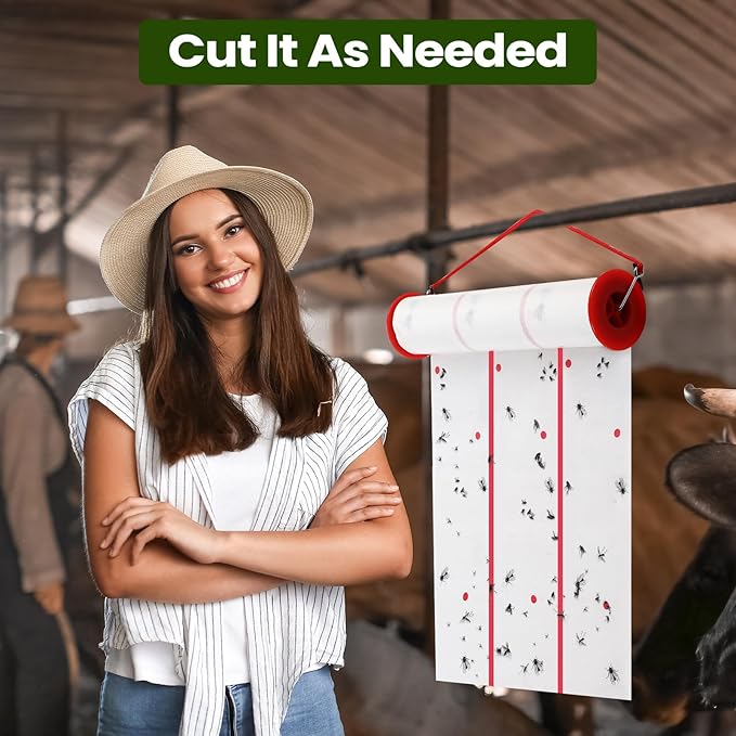 Qualirey Giant Sticky Fly Traps,30 Feet Fly Strips for Indoor Outdoor Hanging Flying Tapes Non Toxic Ribbon Fruit Gnat Killer for Mosquito Plants House Horse Stable (White,10 Pcs)