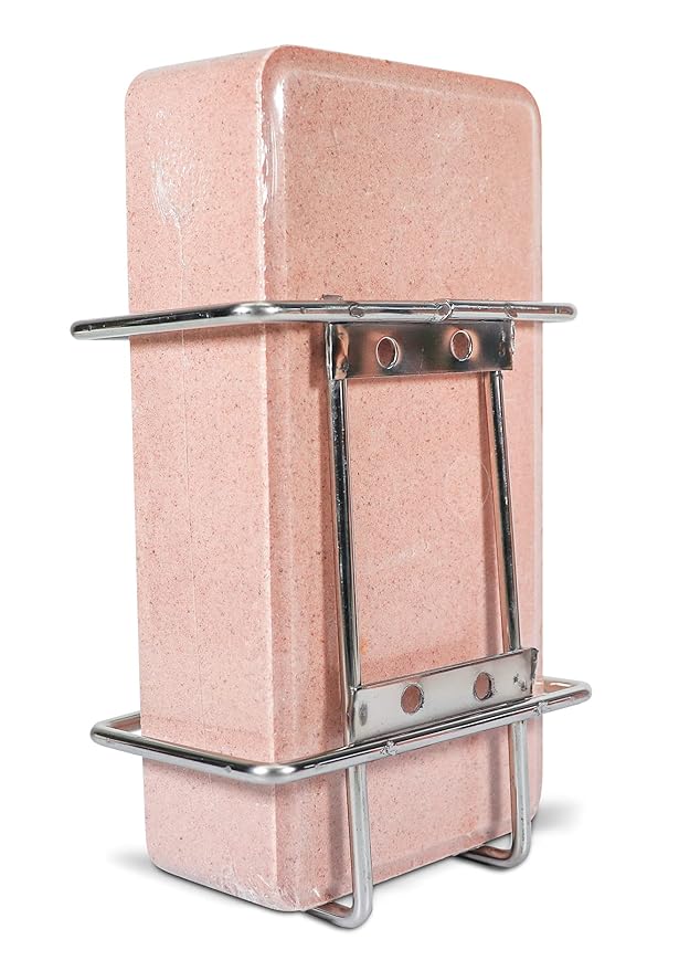 Himalayan Secrets Compressed Pink Salt Lick Brick with Holder for Livestock & Wildlife, Pure & Natural Feed Salt Block, Minerals & Trace Elements, No Additives, Durable & Long Lasting, 4.4LB (2KG)