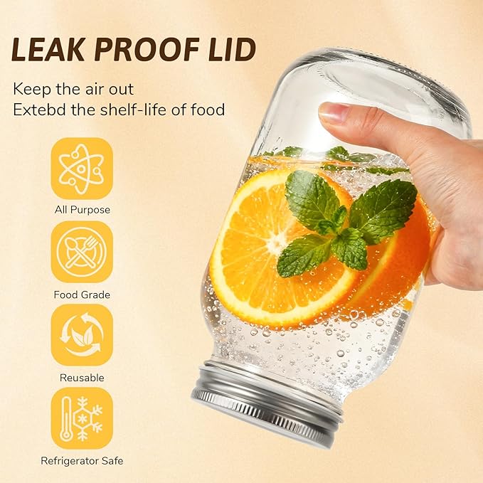 Mason Jars with Lids 32 oz, 2 Pack Regular Mouth Glass Canning Jars for Food Storage, Juice, Jam, Candies, Snack