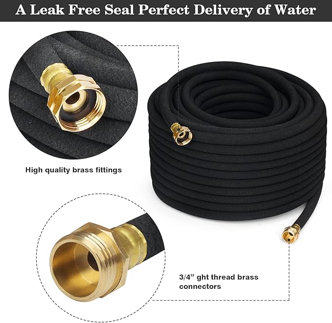 1/2" Soaker Hose for Garden Drip Hose Irrigation System with Solid Brass Fitting for Lawns Flower Beds & Vegetable Gardens (25FT)