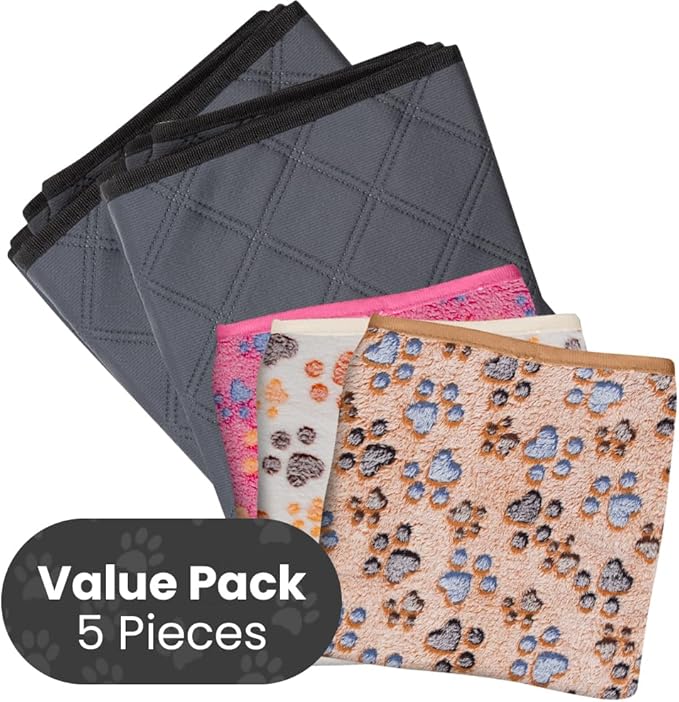 Bunny Cage Mats, 5 Pcs, Fit Midwest, Absorbs Moisture & Odors, Soft Guinea Pig Blankets, Comfortable Fleece Cage Liners, Washable Rabbit Bedding