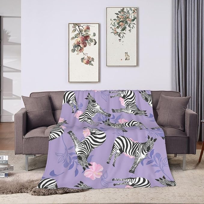 Zebra Blanket Super Cozy Soft Warm Plush Fluffy Flower Stuff Gifts for Women Girls Fleece Flannel Gift Blankets for Kids Adults 60"X50"