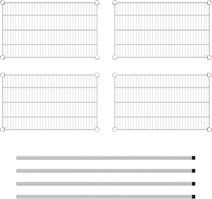 Commercial NSF Listed Chrome Stationary Wire Shelving Kit 18" x 30" x 54", with 4 Shelves Perfect for Warehouse, Walk-in Refrigerator, Freezer, Grocery Store, Restaurant, Dishroom
