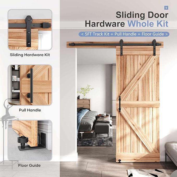 EaseLife 4 FT Sliding Barn Door Track and Handle Hardware Kit, Straight Pulley,Slide Smoothly Quietly,Easy Install (4FT Track Kit for 24" Wide Single Door)