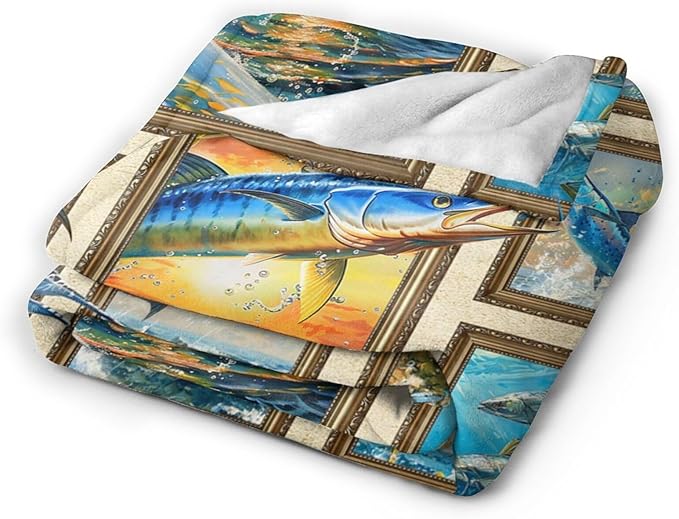 Fishing Blanket Fish Throw Blanket Cozy Plush Fleece Flannel Fishing Lover Gifts Blankets for Girls Boys Women Men 80"X60"