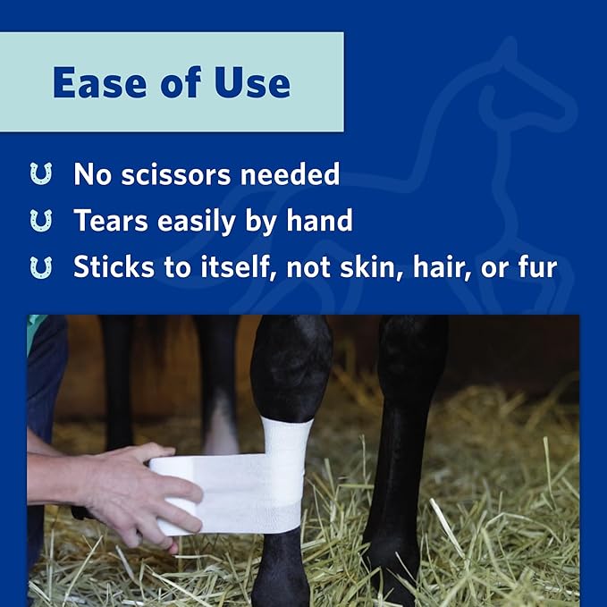 PowerFlex Equine – Extra Strong Self-Adhering Bandage Wrap – Wound Care, Compression & Support Bandage for Horses, Cows & Dogs – White, 4 inch, 4 Rolls (Resealable Case)