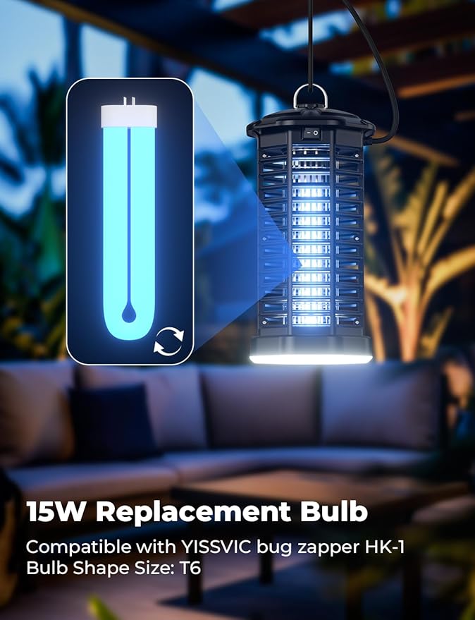 YISSVIC Bug Zapper Bulb Indoor Waterproof Electric Mosquito Lamp Fly Zapper Killer Effective 4200V Plug in for Home Patio Office Courtyard (Replacement Bulb T6)