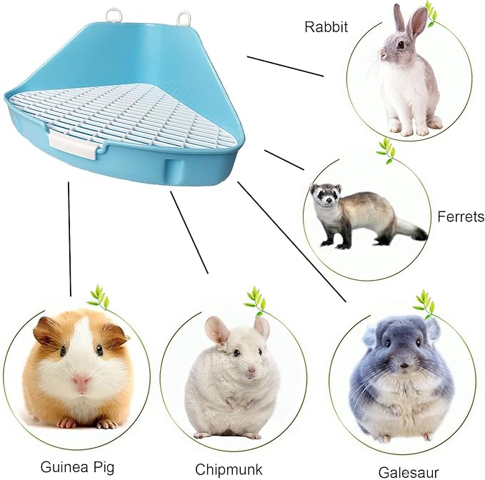 kathson Rabbit Litter Box Bunny Toilet Triangle Potty Trainer Corner Large Bedding Box Pet Pan for Rabbits Chinchillas Ferrets Guinea Pigs Galesaurs(Blue)