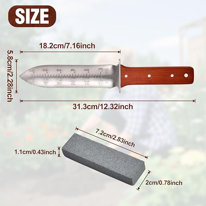 SPEEDWOX Hori Hori Garden Knife with Cutting Edge Garden Tools with Leather Sheath Ergonomic Handle with Hanging Hole Sharpening Stone and Gloves Included for Weeding, Planting, Digging, Pruning