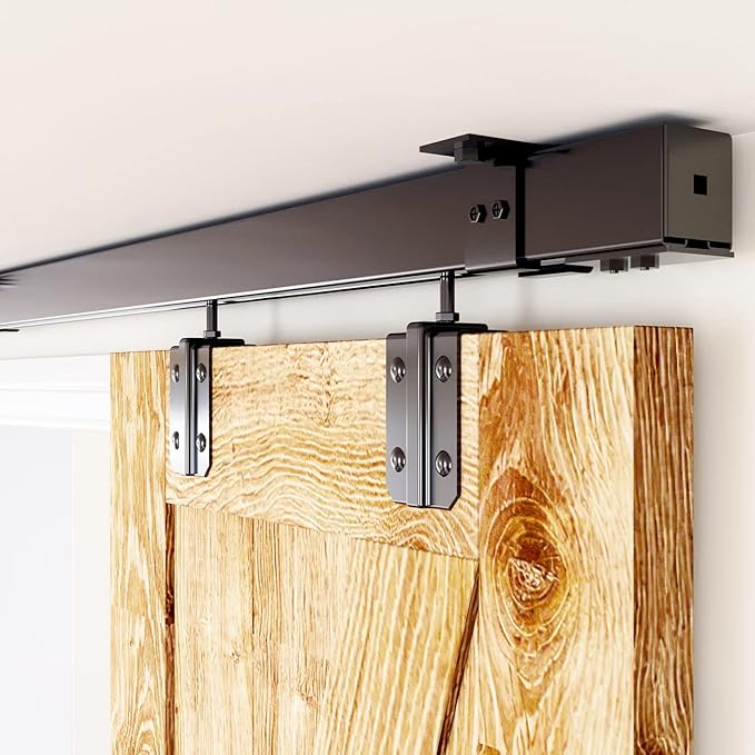 10FT Box Rail Hardware Heavy Duty Steel Sliding Barn Door Track, Ceiling Mount Kit, Fit Indoor and Exterior Door, Smoothly and Quietly Easy to Install Double Door Hardware