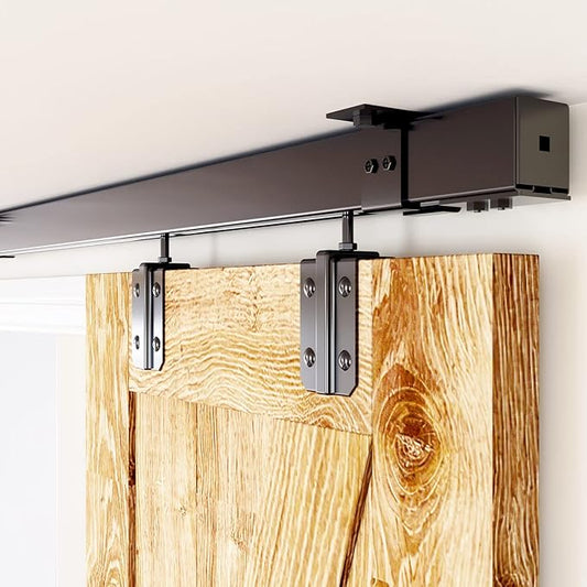 10FT Box Rail Hardware Heavy Duty Steel Sliding Barn Door Track, Ceiling Mount Kit, Fit Indoor and Exterior Door, Smoothly and Quietly Easy to Install Double Door Hardware