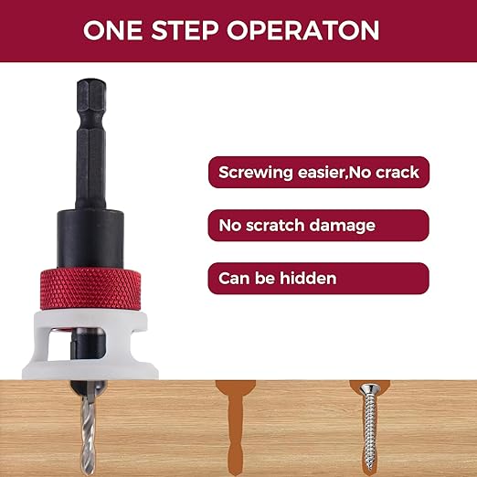Countersink Drill Bit, 1/8" x3/8" Carbide Tipped Drill Bits with Depth Stop, 1/4" Quick Change Hex Shank Countersink Drill with Replaceable HSS Pilot Drill Bit for Plastic, Woodworking