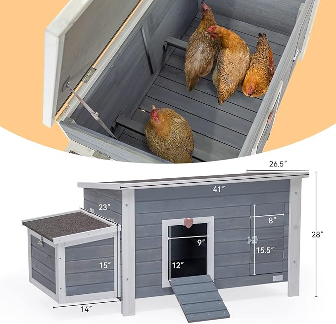 Petsfit Large Chicken Coop with Upgraded Perches, Wooden Outdoor Chicken Cage with Large Nesting Box, Weatherproof Open Asphalt Roof &Removable Bottom, Duck House, Rabbit Hutch
