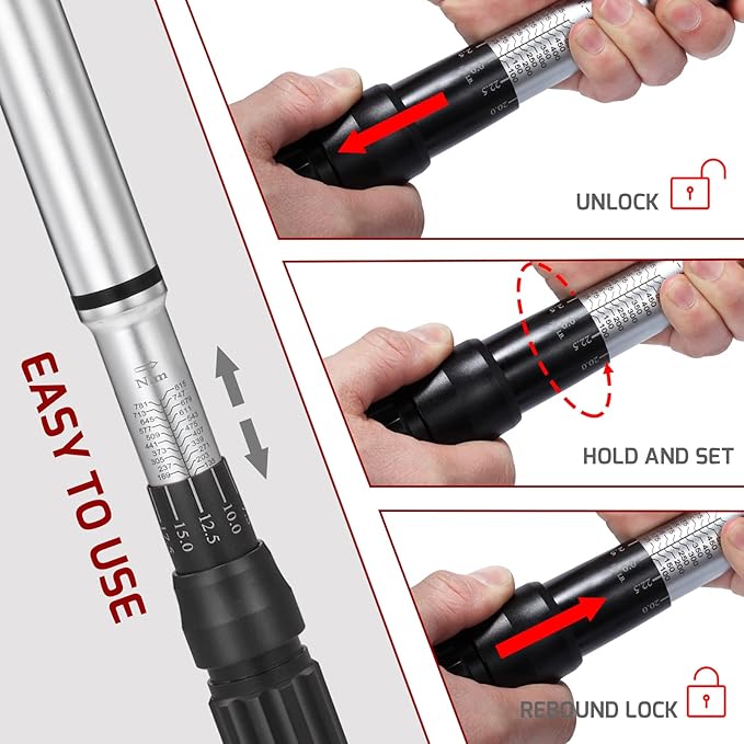 3/4-Inch Drive Click Torque Wrench, Dual-Scale Adjustable Torque Wrench Set with a Hex Key 100-600ft.lb / 135-815Nm