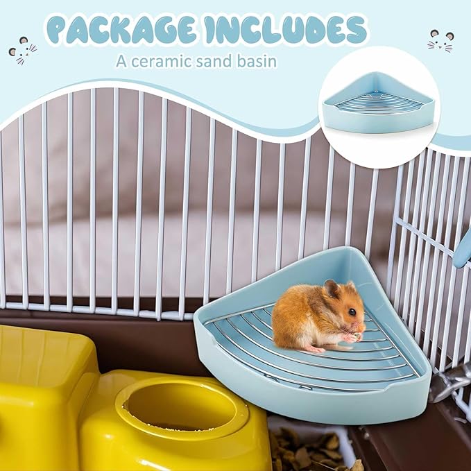 Eccliy Ceramic Corner Litter Box for Small Pets, Tip-Proof, Chew-Resistant, Triangle Potty Trainer Pet Pan for Ferret, Guinea Pig, Rat, Bunny, Chinchilla, Hedgehog, Sugar Glider, Hamster(Sky Blue)