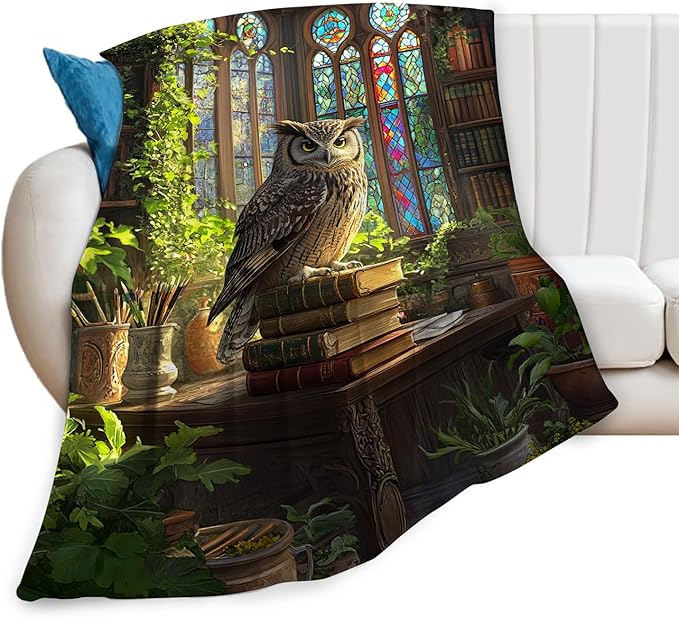 Owl Fleece Blanket Vintage Book Throw Blankets for Girls Boys Super Soft Warm Flannel Animal Throws Gifts for Men Women Cozy Fuzzy Plush Stuffed Couch Bed Bedding Decor 50"X40"