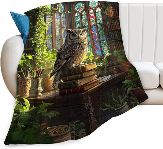 Owl Fleece Blanket Vintage Book Throw Blankets for Girls Boys Super Soft Warm Flannel Animal Throws Gifts for Men Women Cozy Fuzzy Plush Stuffed Couch Bed Bedding Decor 80"X60"