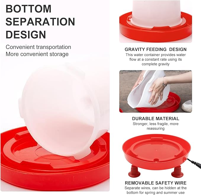 2Pack Chicken Waterer Heated for Winter 3L & 6L Chicken Water Heater with Adjustable Leg Support 35W BPA-Free Heated Poultry Waterer Heavy Duty All in One Heated Waterer for Chicken Coop