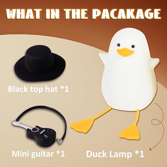 Duck Night Light, Silicone Duck Lamp, Cute Bedside Duck Goose Funny Nightlight with Dimmer and Timer for Room Decor, Duck Gifts for Girls,Boys, Women, Little One-Guitar Duck