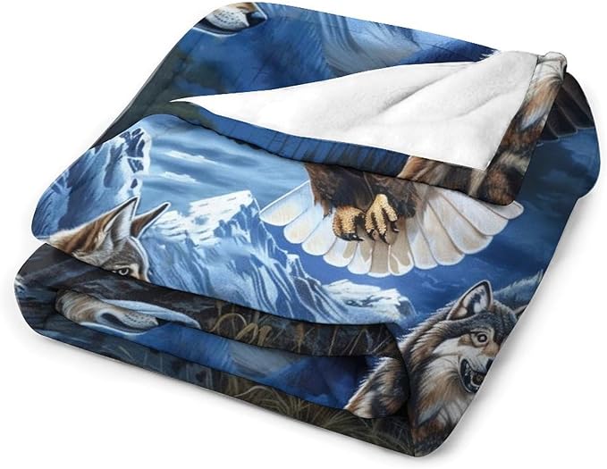 Bald Eagle Wolf Throw Blanket Wild Animal Print Blankets Gifts Couch Sofa Bed Stuff Decor Soft Cozy Lightweight Flannel Bedding for Lover 60"x80"