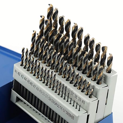 COMOWARE 60pcs Number Drill Bit Set, Wire Gauge #1 to #60, HSS M2 Drill Bit, 135° Split Point, Black and Gold Coated, Drill Bit Set for Metal/Plastic/Wood, with Index Case