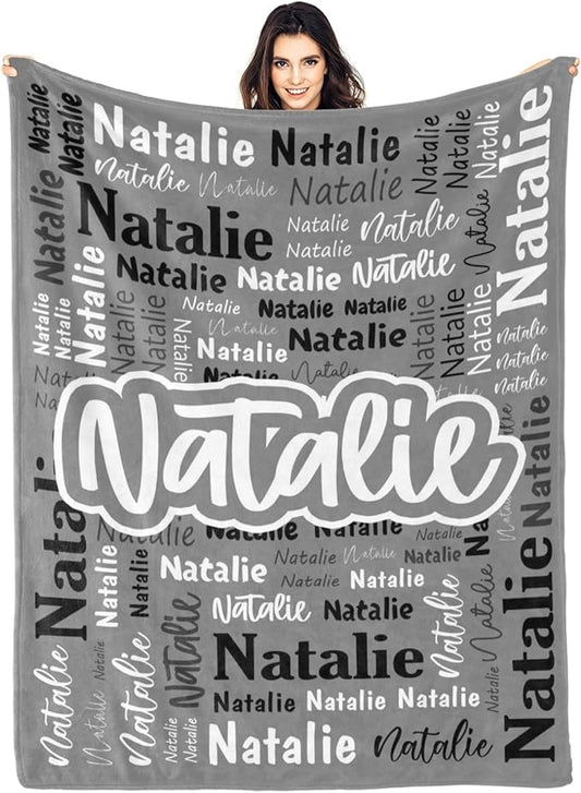 Custom Blanket with Name Personalized Blankets for Kids Adult Boys Girls Flannel Monogrammed Customized Blankets Throw (60''x80'')