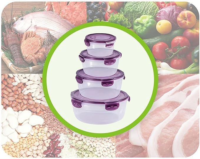 Food Storage Containers with Lids | Airtight Stackable Organizers - Round Leakproof Storage Container | for Fruits Breakfast Leftover Dry Goods Home Kitchen Fridge Pantry Office Picnic Baking