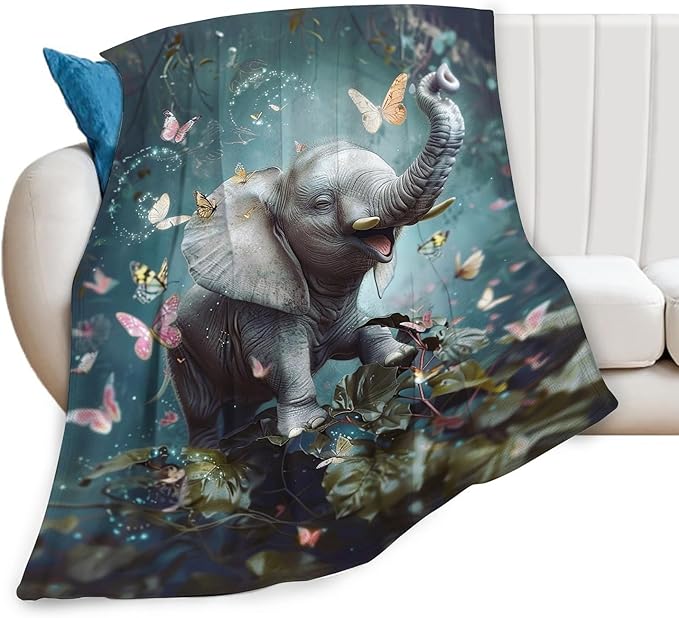 Cute Elephant Blanket, Soft Plush Fleece Animal Throw Blanket - Cozy Warm Stuffed Blankets Bedding Elephant Gifts for Women Girls Kids Adults 60"X80"