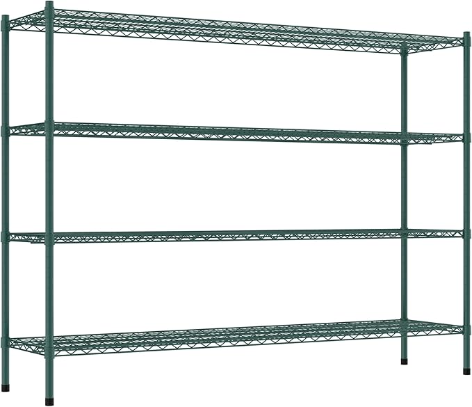 Commercial NSF Listed Green Epoxy Stationary Wire Shelving Kit 18" x 72" x 54", with 4 Shelves Perfect for Warehouse, Walk-in Refrigerator, Freezer, Grocery Store, Restaurant, Dishroom
