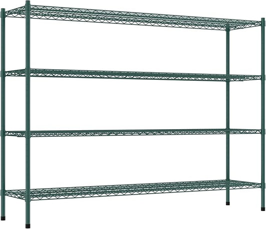 Commercial NSF Listed Green Epoxy Stationary Wire Shelving Kit 18" x 72" x 54", with 4 Shelves Perfect for Warehouse, Walk-in Refrigerator, Freezer, Grocery Store, Restaurant, Dishroom