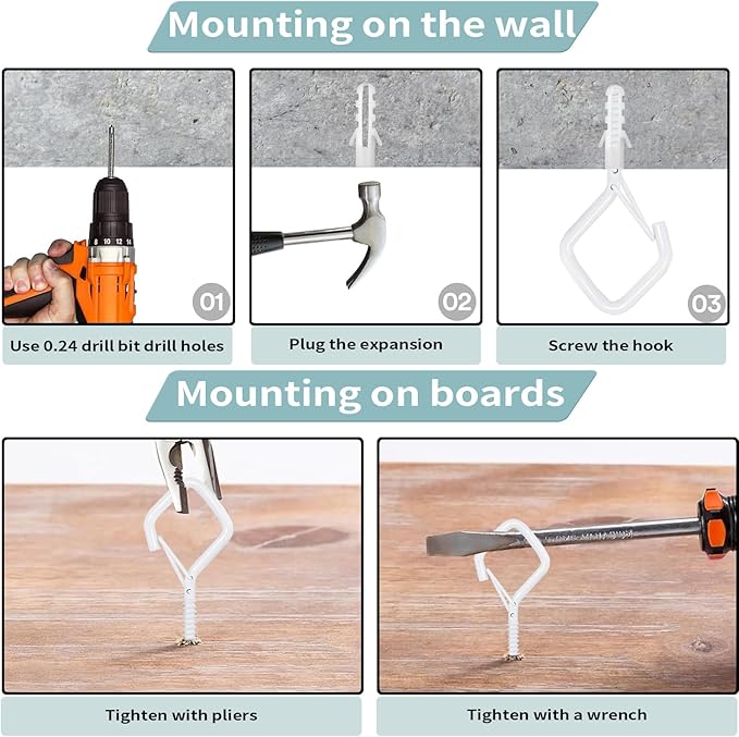 50 PCS White Eye Screw Hooks for Hanging Heavy Duty with Safety Buckle.Metal Ceiling Hooks for Hanging Plants Cup Wind Chime Bird Feeders Patio Lights at Indoor&Outdoor