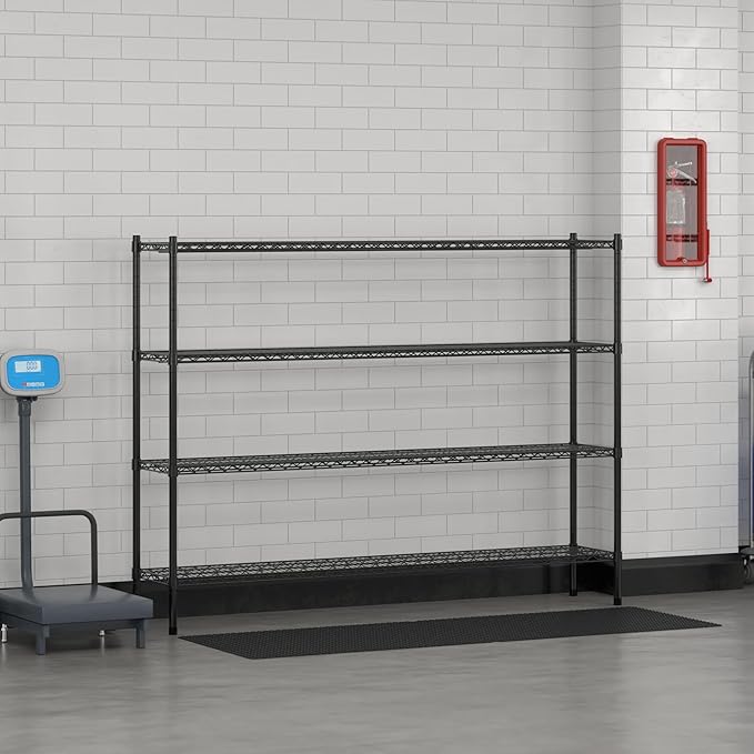 Commercial NSF Listed Black Epoxy Stationary Wire Shelving Kit 14" x 72" x 54", with 4 Shelves Perfect for Warehouse, Walk-in Refrigerator, Freezer, Grocery Store, Restaurant, Dishroom