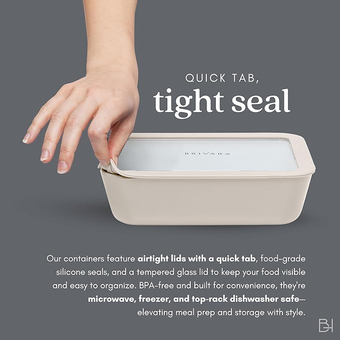 Ceramic Coated Glass Food Storage Container | No PTFE, PFOA, PFAS, and BPA | Reusable Non Toxic Meal Prep Container with Glass Lid | Easy To Store | 3 Cup Rectangle [Crema]