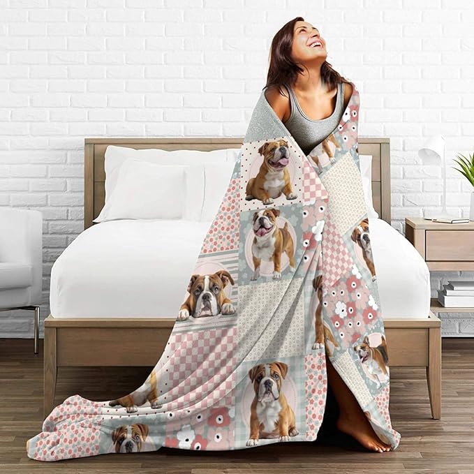 French Bulldog Throw Blanket Cute Bulldog Flannel Blankets Dog Lover Plush Super Soft Cozy Warm Decor Gifts for Boys Girls Kids Adults Men Women 50" x 60"