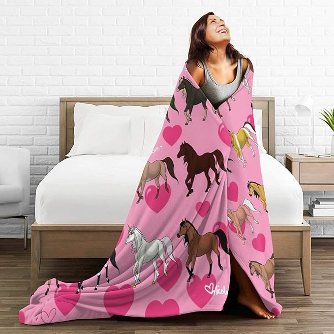 Mudiwa Colorful Farm Horse Flannel Plush Throw Blanket - Cozy Fluffy Animal Fleece Bedding Stuff Decor - Gifts for Teens, Girls, Boys, Kids, Adults, Women - Bed, Travel - 60"x80"