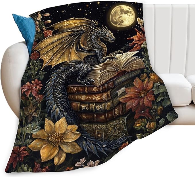 Dragon Blanket, Dragon Book Throw Blanket, Dragons Gifts Blankets Stuff Fleece Flannel Plush for Men Boys Women Girls Lovers Adults Soft Bedding Gift for Sofa Bed Office Home Decor 60"x50"
