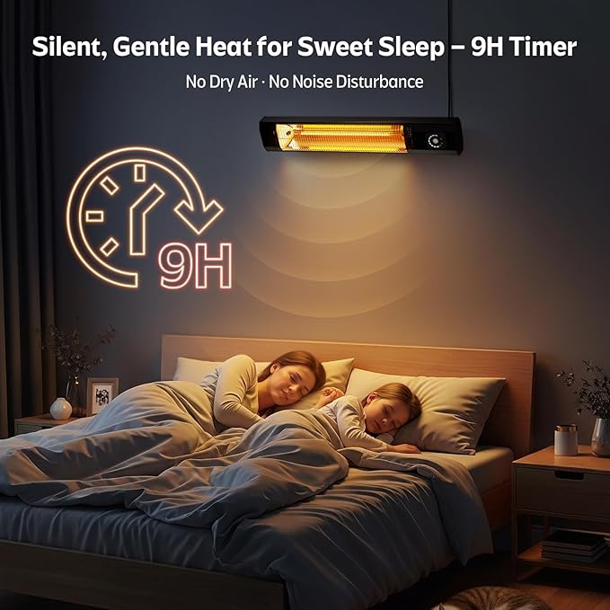 Wall-Mounted Electric Patio Heater, 34" 1500W Infrared Heater With Motion Sensor, IPX5 Waterproof, 9 Heat Level & 9H Timer, Indoor & Outdoor Heaters for Patio, Backyard, Garage, and Decks