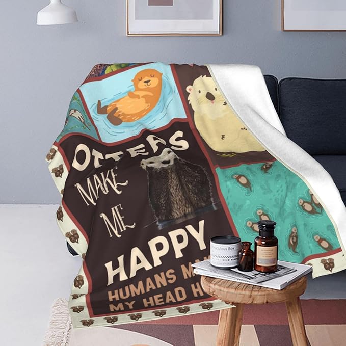 Sea Otter Decor Throw Blanket - Warm, Soft, Plush, Lightweight Fleece Flannel - Otter Stuff Blanket Gifts for Girls, Kids, Baby, Boys, Women, Men, Adults - 60"X80"