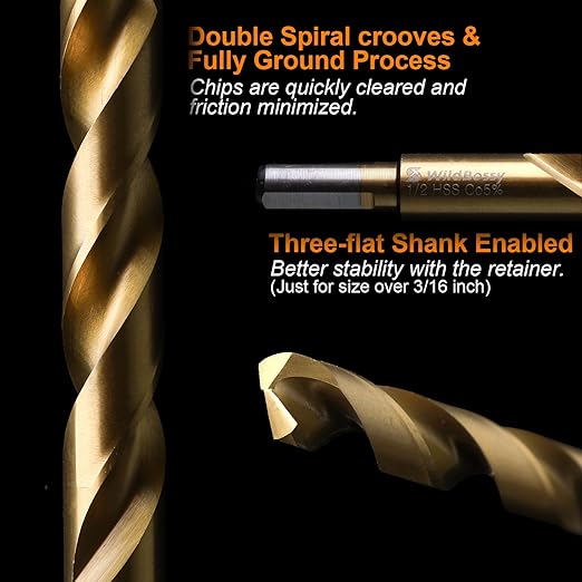 M35 Cobalt Drill Bit Set 20PCS(1/16"-1/2") High Speed Steel Jobber Length Drill Bit Kit for Hardened Metal with Index Storage Case